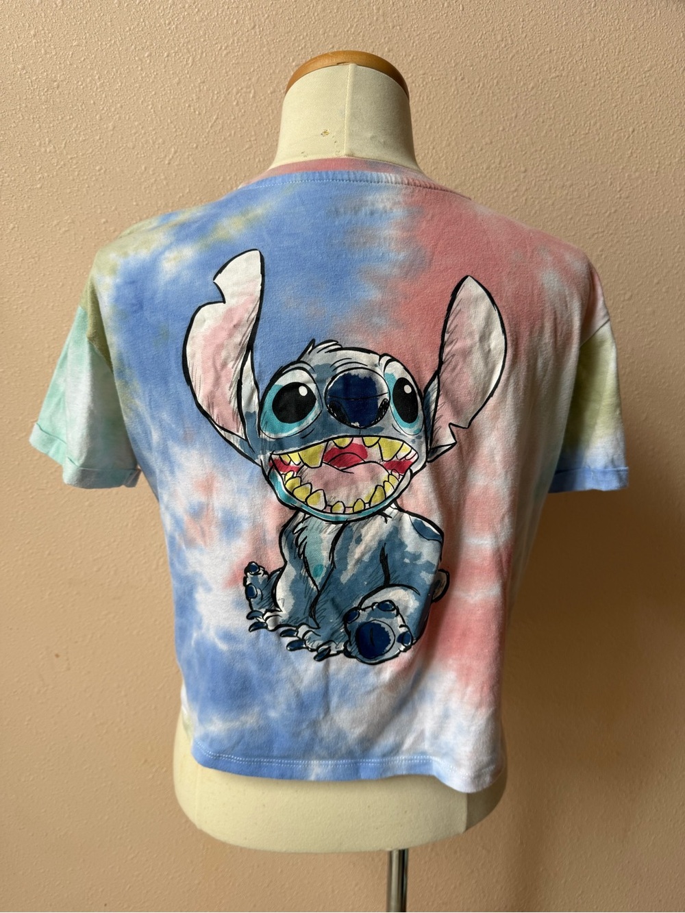 Disney Tie-Dye Stitch Cropped Tee - Blue, Pink, Green